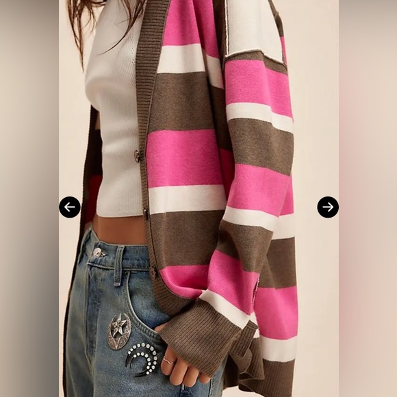 Free People League of Her Own Striped Cardigan Pinecone Combo Sz S/p - Picture 3 of 7